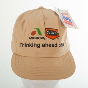 K-Brand Asgrow O's Gold Hat Mens Adjustable Tan Winter Ear Flap Made in USA New